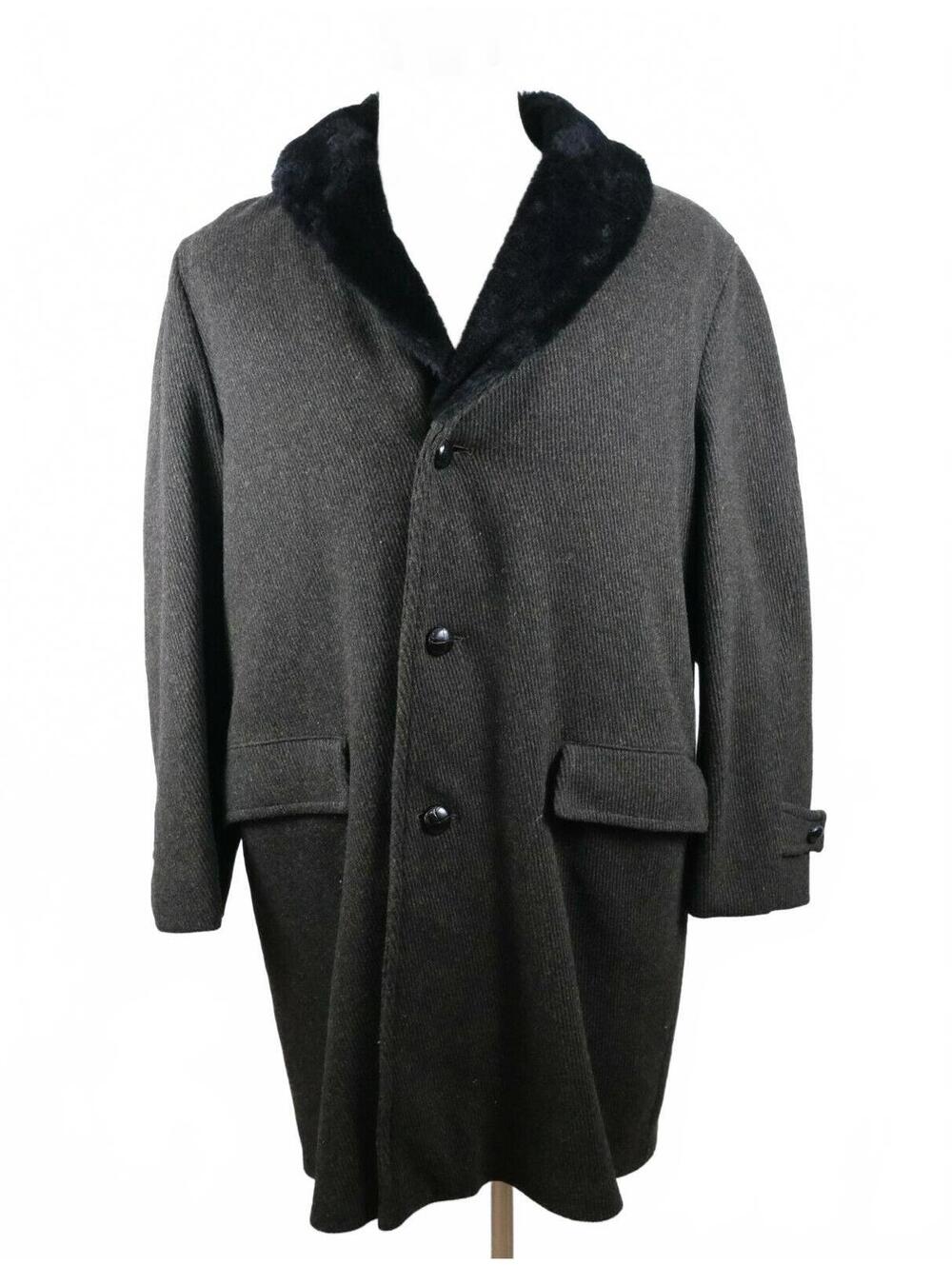 VTG Field & Stream Mens Heavy LS Button Up Coat Jacket Faux Fur Collar Size 42